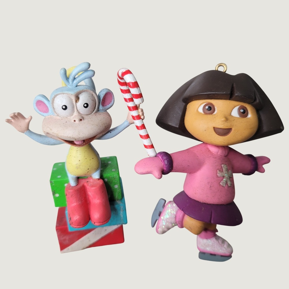 Vintage 2005 Dora the Explorer Boots Monkey Christmas Ornament Set Nickelodeon